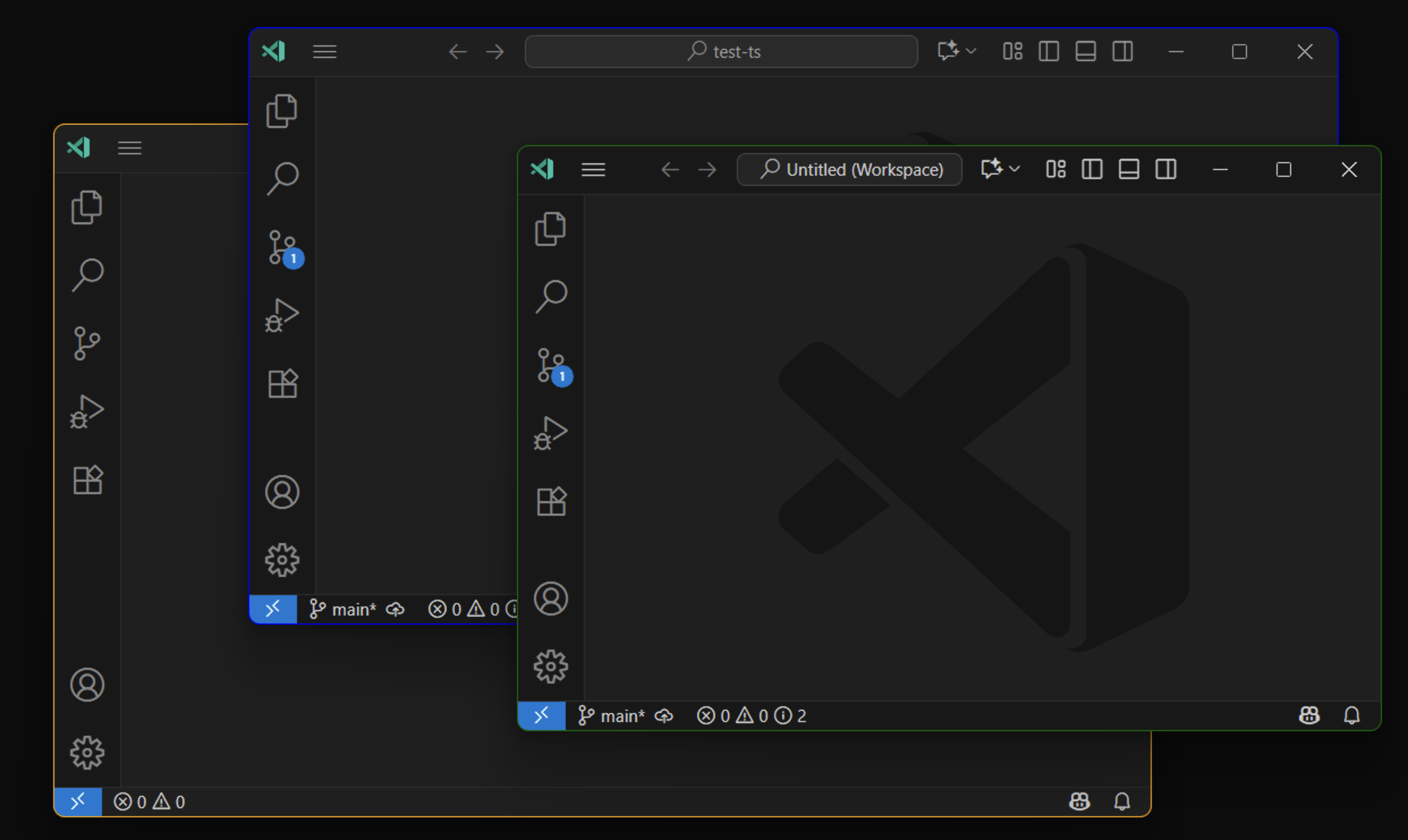 Screenshot of several LTSerialTool windows with different border colors.